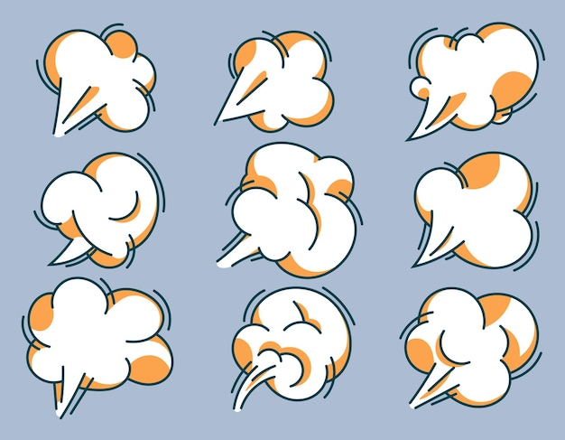 Conjunto de nubes de polvo de dibujos animados Forma de nube cómica Ilustración vectorial