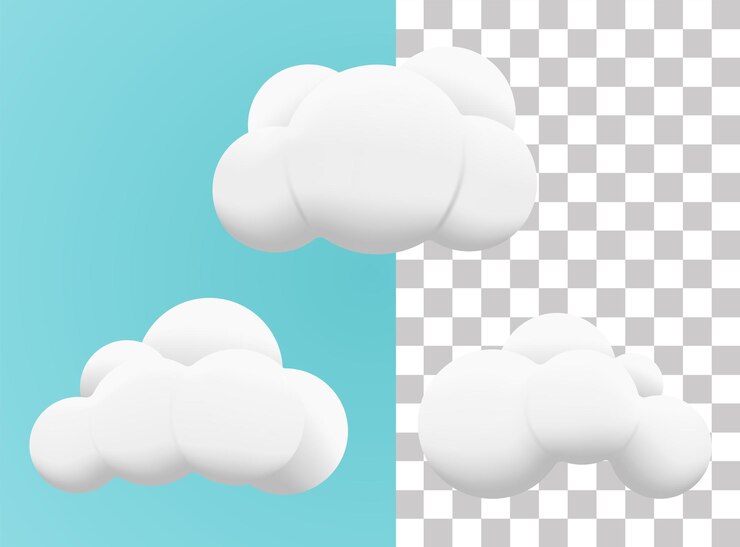 Vector conjunto de nubes realistas 3d blancas aisladas en un fondo azul