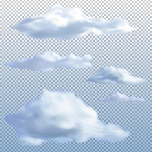 Conjunto de nubes realistas Fondo transparente Ilustración vectorial