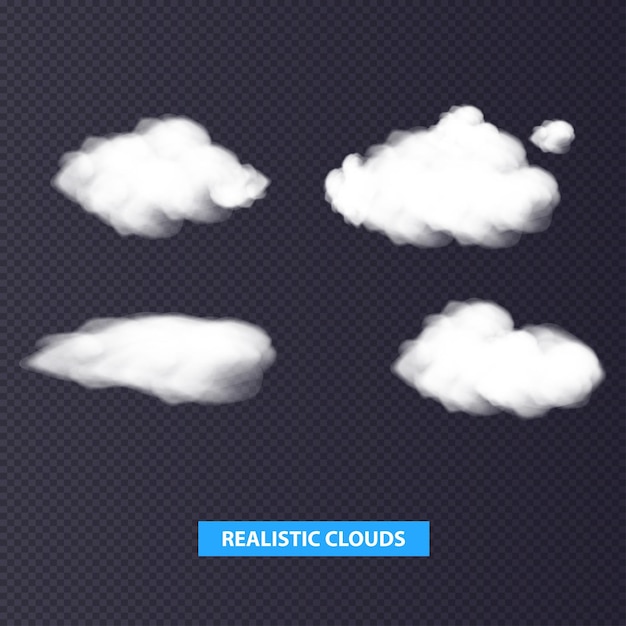 Vector conjunto de nubes realistas en el fondo transparente vector