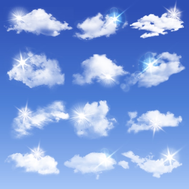 Conjunto de nubes transparentes diferentes. ilustración