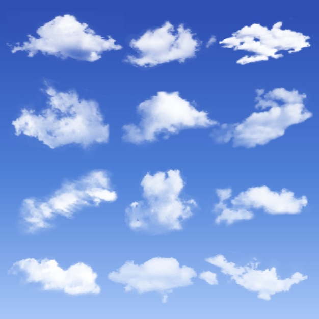 Conjunto de nubes transparentes diferentes. ilustración