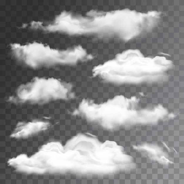 Conjunto de nubes transparentes realistas. ilustración