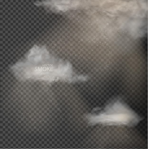 Conjunto de nubes vectoriales y sol sobre fondo transparente