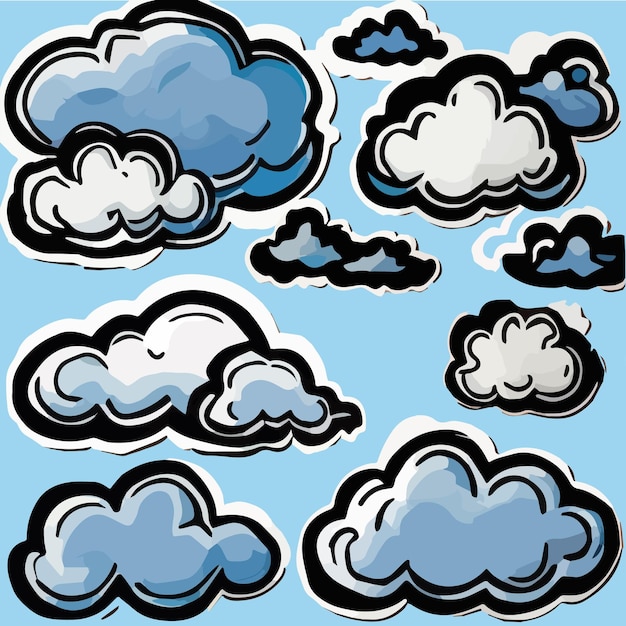 Vector conjunto nublado blanco abstracto de nube aislado en ilustración de vector de fondo azul