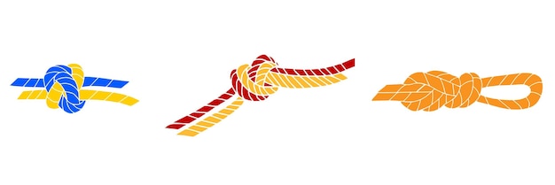 Conjunto de nudos de cuerda náutica. Diseño de línea. Fuertes nudos de cuerda marina. Ilustración de vector plano aislado