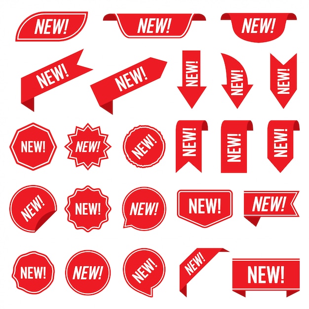 Vector conjunto de nuevas etiquetas rojas aisladas sobre fondo blanco