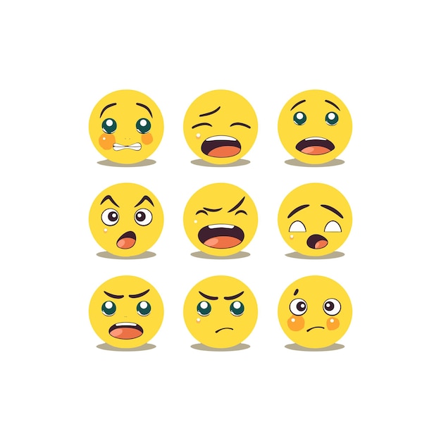 Vector conjunto de nueve ilustraciones vectoriales de emoticonos