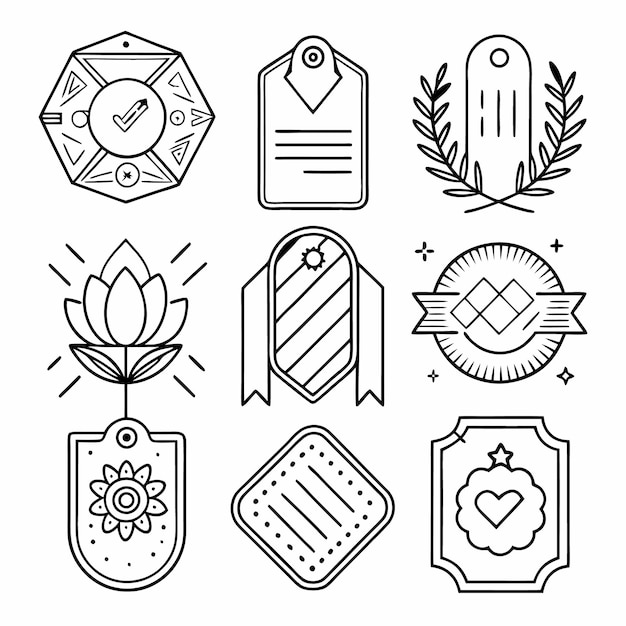 Conjunto de nueve insignias y etiquetas de contorno modernas