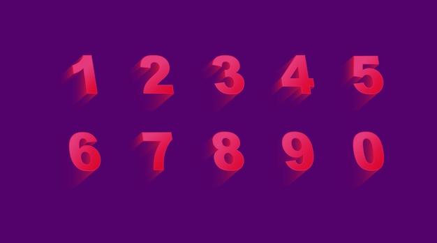 Conjunto de numeración 3d en violeta