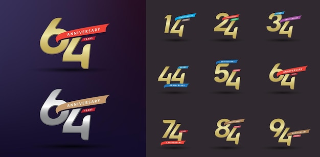 Conjunto de número de oro moderno de logotipo de aniversario