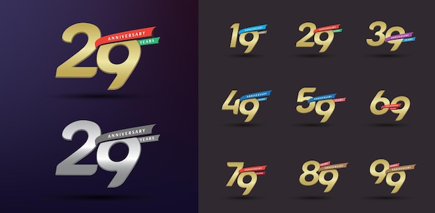 Conjunto de número de oro moderno de logotipo de aniversario
