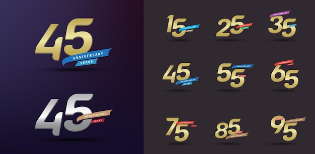 Conjunto de número de oro moderno de logotipo de aniversario