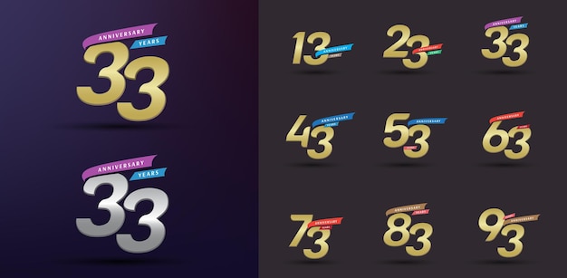 Conjunto de número de oro moderno de logotipo de aniversario