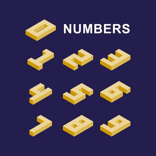 Conjunto de números. abc geométrico. tipo de moda. símbolos matemáticos. figuras 3d vectoriales isométricas.
