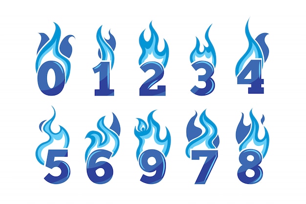 Conjunto de números azules en llamas