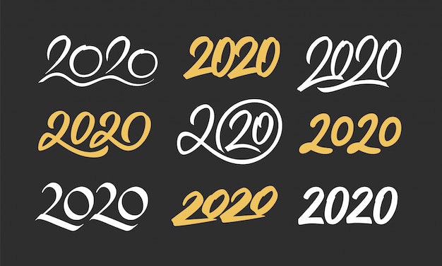 Vector conjunto de números de caligrafía de año nuevo 2020