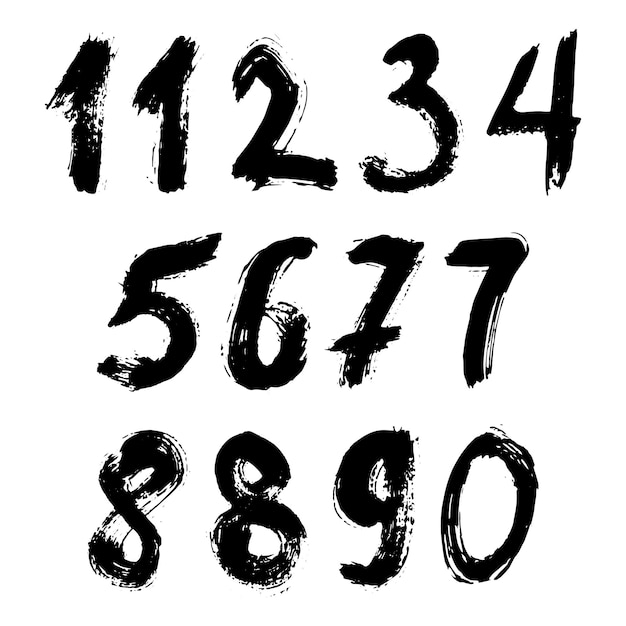 Conjunto de números caligráficos pintados con pincel negro sobre fondo blanco aislado Letras para su diseño Ilustración vectorial