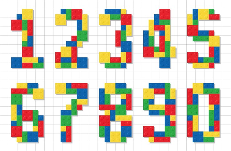 Vector conjunto de números coloridos en un fondo blanco cuadrado números de juguetes para niños
