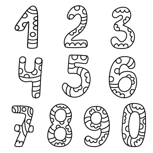 Vector conjunto de números dibujados a mano doodle vector ilustración contorno negro