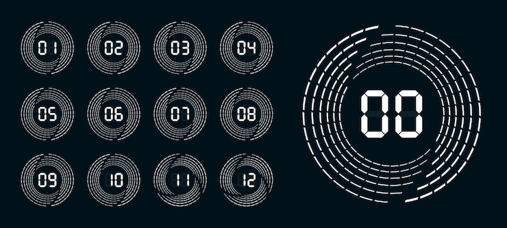 Vector conjunto de números digitales figuras con líneas de velocidad números modernos minimalistas del 1 al 12