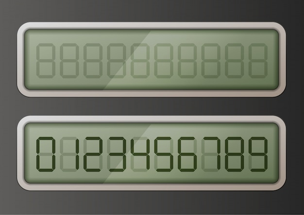 Conjunto de números electrónicos digitales retro en pantalla brillante