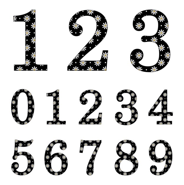 Vector el conjunto de números de flores doodle az el número de monograma floral el diseño de vectores de sublimación