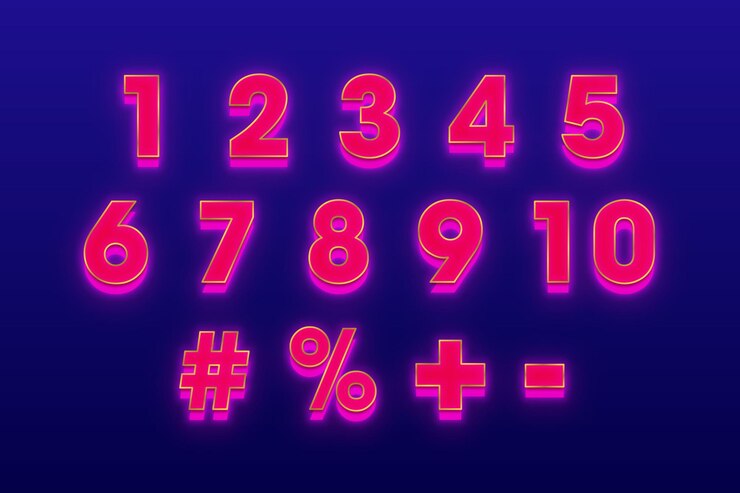 Vector conjunto de números de fondo púrpura de texto de neón rojo