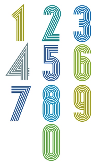 Vector conjunto de números funky a rayas, diseño de estilo retro elegante y moderno. vector.
