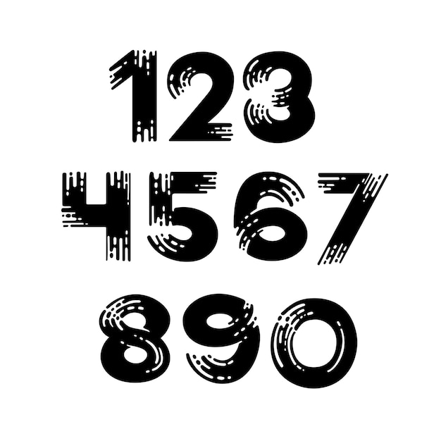 Conjunto de números grunge Plantilla de diseño vectorial de imitación de letras modernas de pincel seco