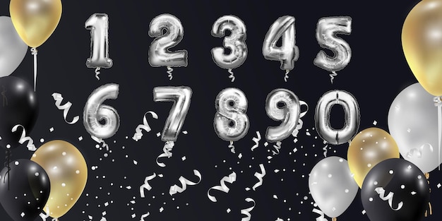 Conjunto de números de metal plateado número alfabeto fuente tipografía elemento de diseño