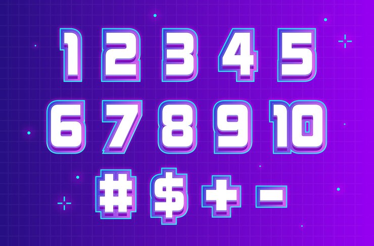 Vector conjunto de números de neón morado claro