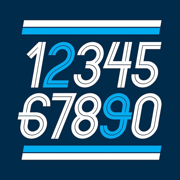 Conjunto de números redondeados delgados vectoriales hechos con líneas blancas, se puede utilizar como elementos de diseño de logotipo de empresa