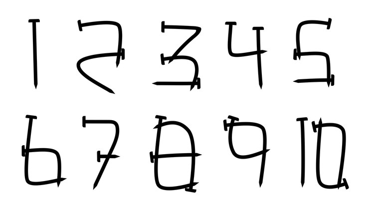 Vector conjunto de números redondos 110 clavos números símbolo número negro icono juego educativo de matemáticas