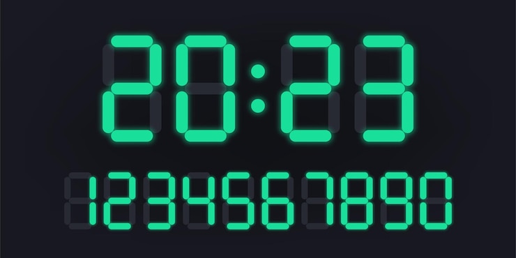 Vector conjunto de números y reloj electrónico 2023.