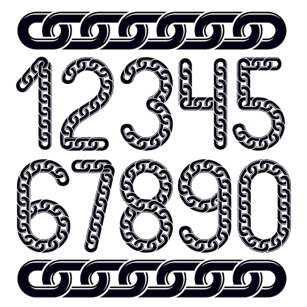 Conjunto de números vectoriales aislados. Los números de moda se pueden utilizar en el diseño de carteles. Creado usando un eslabón de cadena conectado.