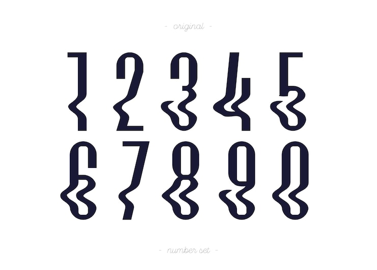 Vector conjunto de números vectoriales efecto glitch estilo tipografía de moda que consiste en 1 2 3 4 5 6 7 8 9 0 para cartel camiseta libro venta banner impresión en tela tarjeta de cumpleaños fuente moderna 10 eps