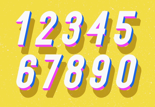 Conjunto de números vectoriales estilo 3d en negrita tipografía moderna