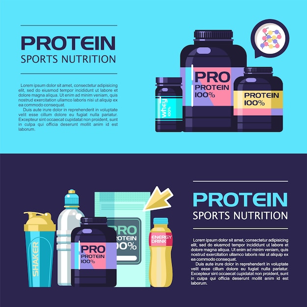 Vector un conjunto de nutrición deportiva y complementos deportivos.