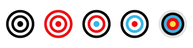 Conjunto de objetivos Varios objetivos diferentes Dirigirse al punto Ojo de toro Diferentes colores Diseño circular Objetivo de éxito Alcanzar objetivos Concepto de negocio