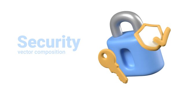 Conjunto de objetos 3D para conceptos de seguridad al estilo de dibujos animados