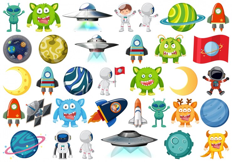 Vector conjunto de objetos aislados sobre el espacio.