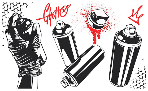 Conjunto de objetos en blanco y negro para artes de graffiti. Gráficos vectoriales.