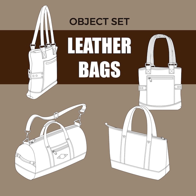 Vector conjunto de objetos de bolsos de cuero