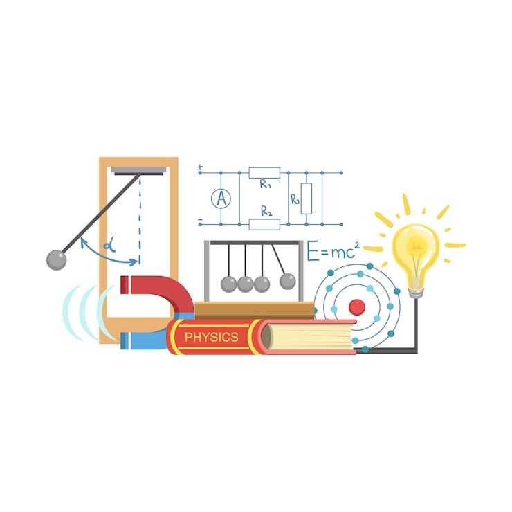 Vector conjunto de objetos de clase de física
