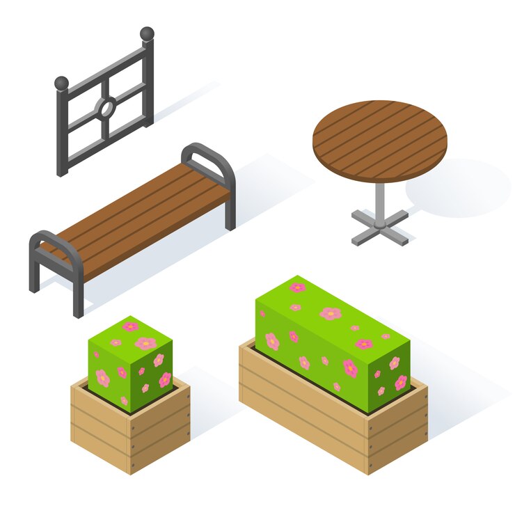 Vector conjunto de objetos decorativos para el parque.