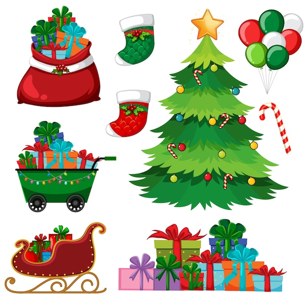 Conjunto de objetos y elementos navideños.