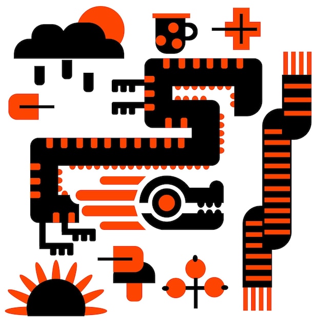 conjunto de objetos geométricos de otoño y un dragón en colores naranja y negro taza de pañuelo de lluvia de la temporada de otoño