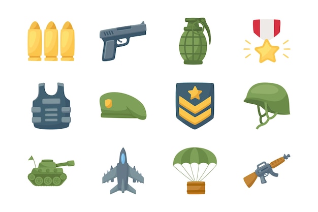 Vector conjunto de objetos militares aislados