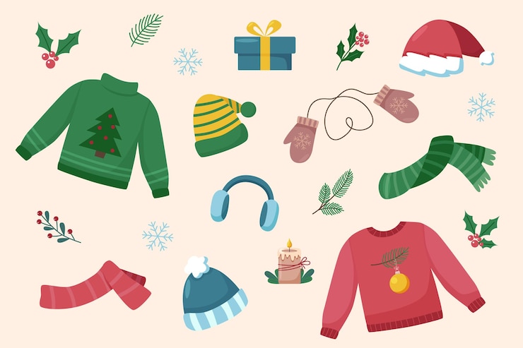Vector conjunto de objetos de navidad e invierno